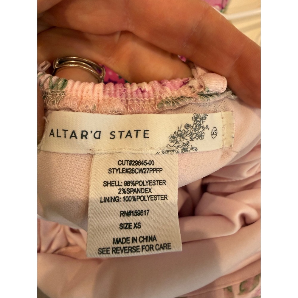 Altar State Pink Floral Print Square Neck Tie Back Mini Dress XS Bow Tie Back - Picture 7 of 9